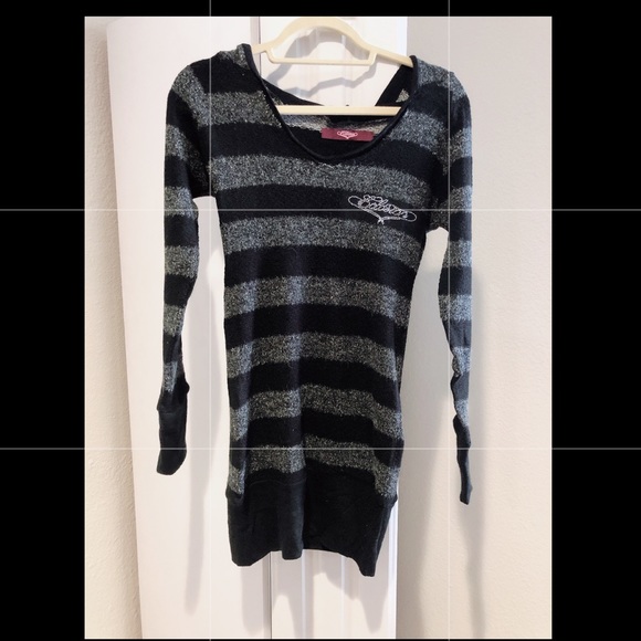 Exclusion Black and Gray Wool Hoodie Sweater Tunic Long Top - Picture 1 of 9